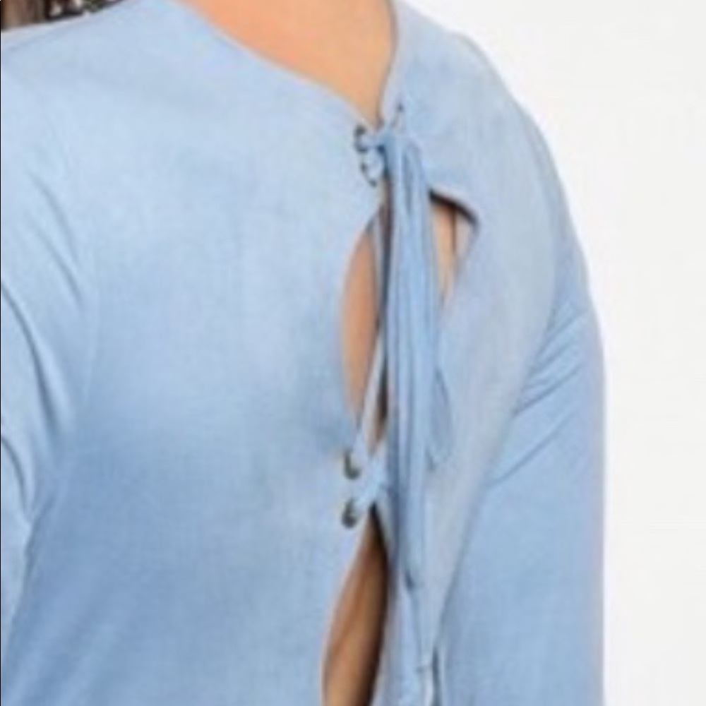 Blue Soft Suede Lined Laced Up Back Mini Dress - Picture 3 of 10